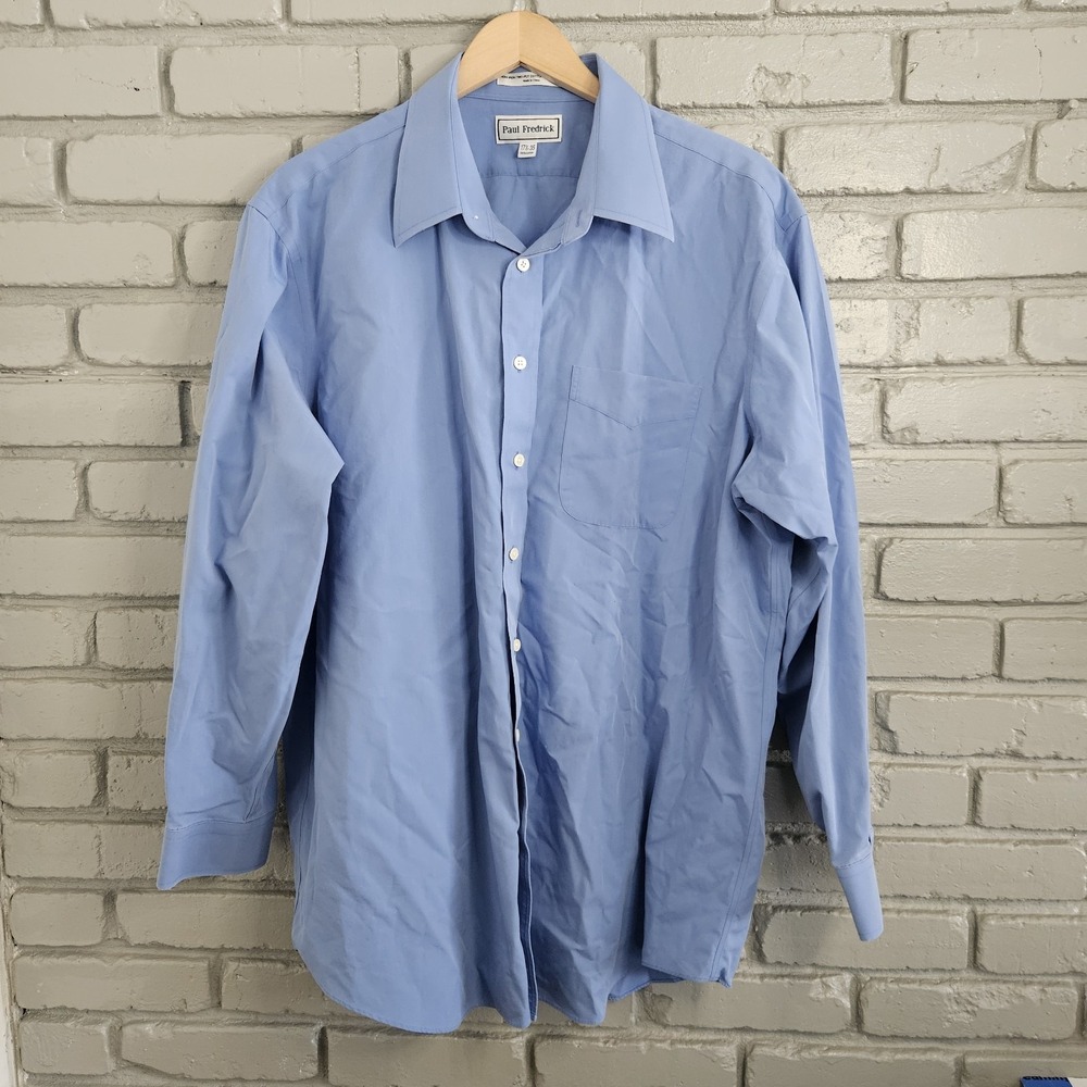Paul Fredrick Mens Dress Shirts 17.5 35 Blue White 3 Pack Non Iron 2 Ply‎ Cotton - Picture 7 of 16